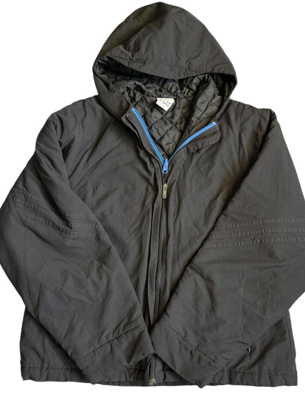 Adidas Vintage Black Quilted Hooded Jacket XL Blue Zip 2000s Y2K Streetwear